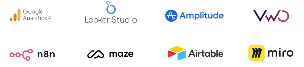 Herramientas digitales que se aprenden en el Máster Growth de Product Hackers como Google Analytics, Miro o Looker Studio